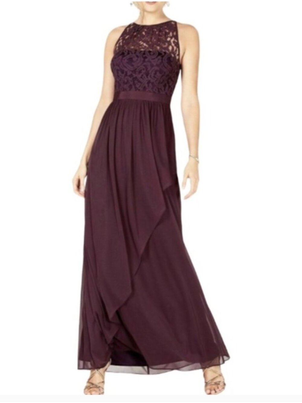 Adrianna Papell Halter Stretch Tulle Lace Gown Size 10 NEW!